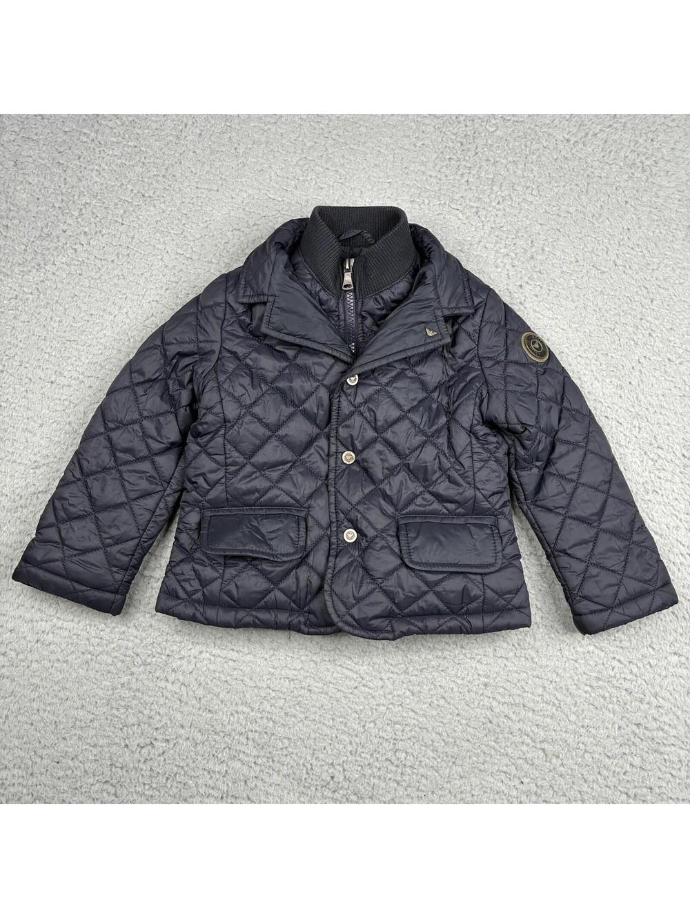 Armani Junior Boys Quilted Jacket 2A Black Snap‎ Zip Coat Logo Designer
